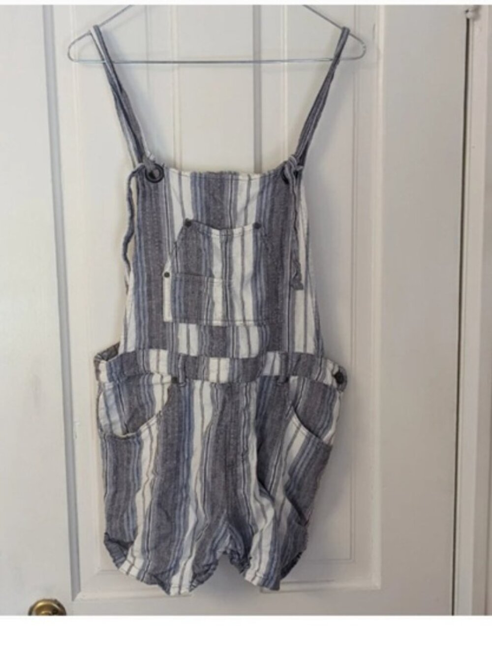Free People Shortalls blue/white/grey Sz 10